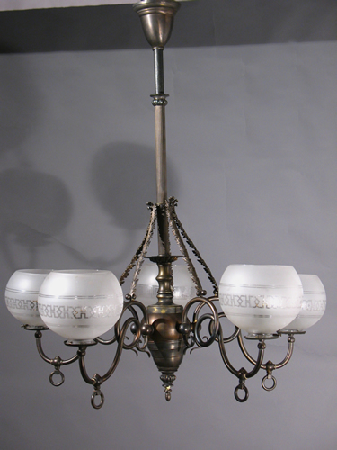 5-Light Gas Chandelier w/Cut Glass Frosted Shades